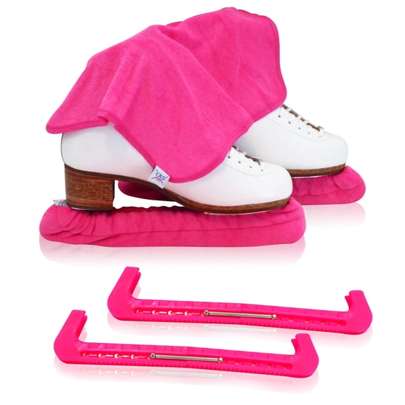CRS Cross Skate Guards, Soakers and Towel Gift Set - Ice Skating Guards and Soft Skate Blade Covers for Figure Skating or Hockey (Power Pink, Small)