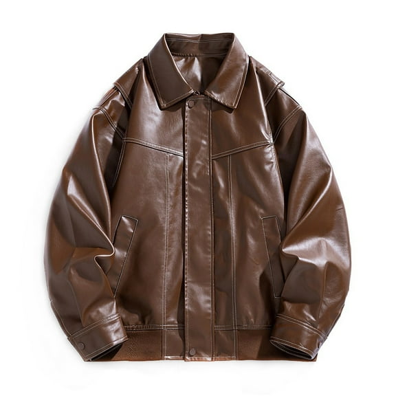 Men's Retro Slim Fit Leather Jacket Motorcycle Coat Windproof Fashion Outerwear Stylish Layer Luftier Design