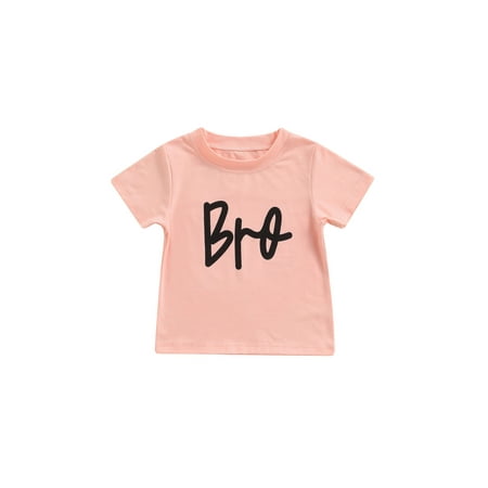

wybzd Toddler Baby Boy Girl Casual Shirts Sister Brother Matching Letter T-Shirt Tops Tee Basic Summer Outfits Clothes Pink BRO 5-6 Years
