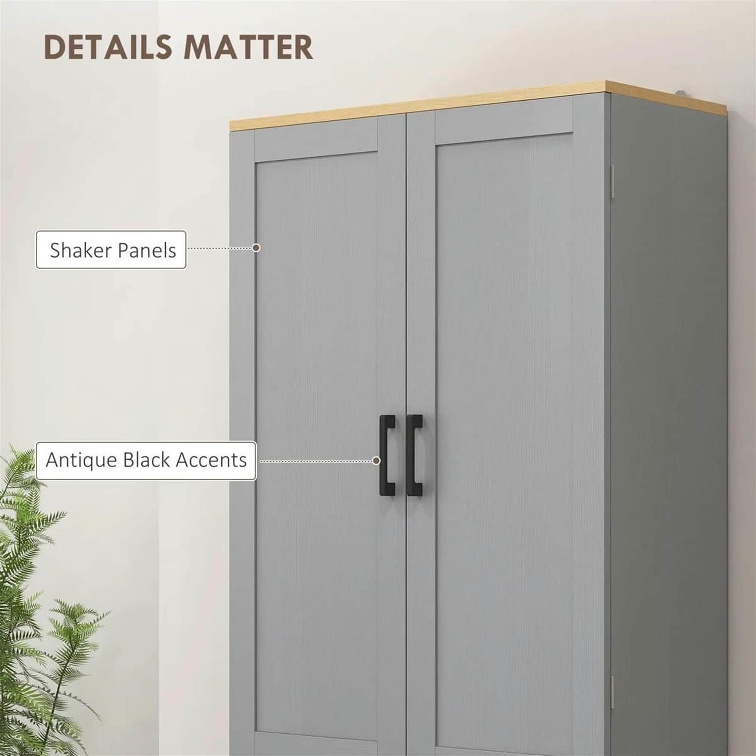 Demi Bonn 67" Freestanding Kitchen Pantry, 4-Door Cabinet with Adjustable Shelves & Doors for Modern Kitchen, Gray