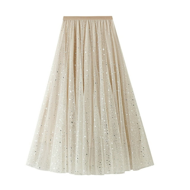 Jupes en Tulle pour Femmes, Taille Haute Élastique, Longue Jupe de Cocktail, Plissée à Étages, Ligne A, en Maille, Jupe de Plage pour Bal