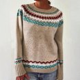 thumbnail image 2 of Women's Christmas Vintage Sweater Long Sleeve Crewneck Chunky Knit Print Pullover Loungewear Khaki XL, 2 of 4