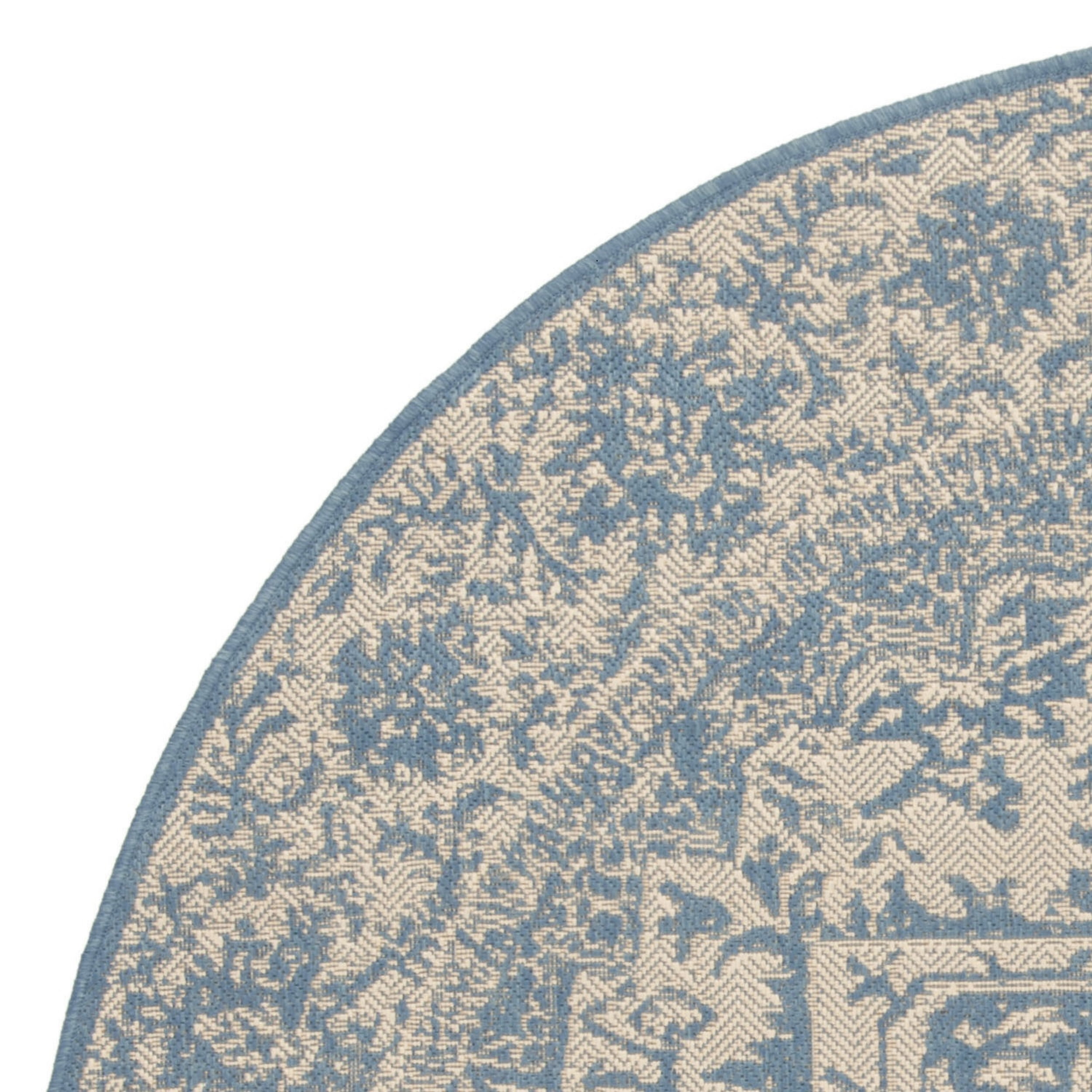 SAFAVIEH Beach House Kestrel Medallion Indoor/Outdoor Area Rug, Cream/Blue, 6'7" x 6'7" Round