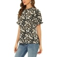 thumbnail image 5 of Allegra K Women's Floral Ruffled Short Sleeve Ruffle Neck Casual Blouses, 5 of 7