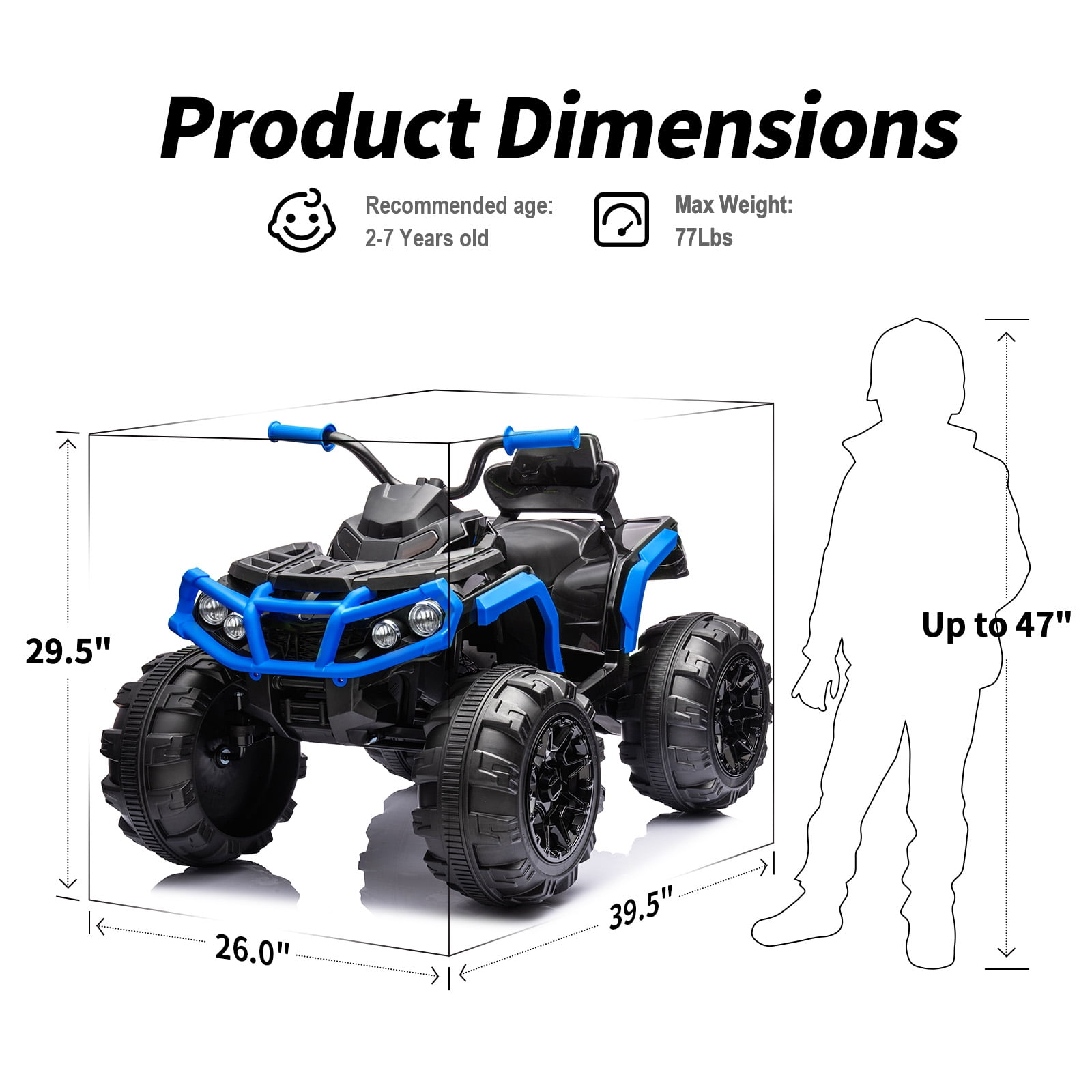 Hikiddo Kids ATV 4 Wheeler, 24V Kids Ride on Toy for Big Kid w/Bluetooth, 400W Motor - Blue