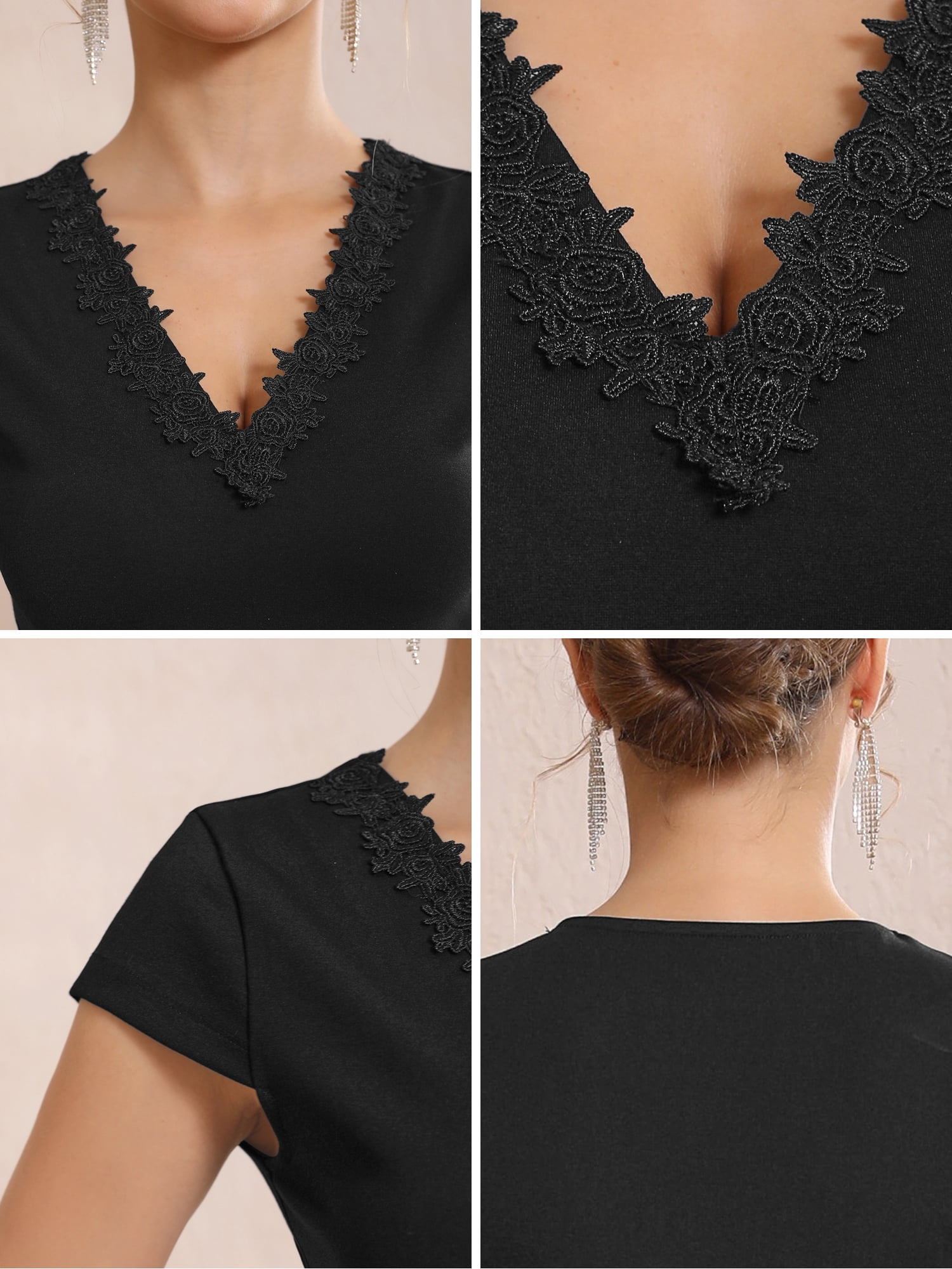 DARING DIVA Women's V Neck Lace Trim Bodysuit XX-Large Black