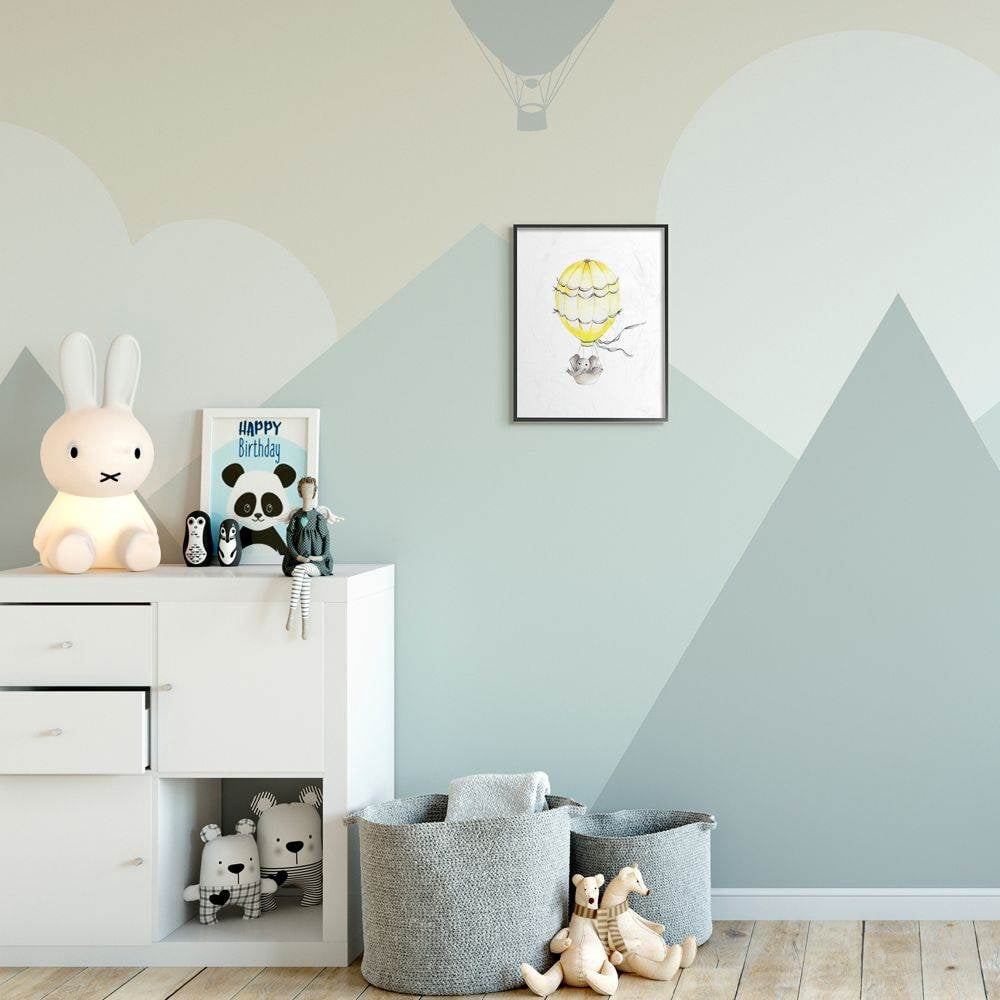 The Kids Room by Stupell Cute Cartoon Elephant In Hot Air Balloon Zoo Animal Painting Framed Giclee Texturized Art by Studio Q by Studio Q