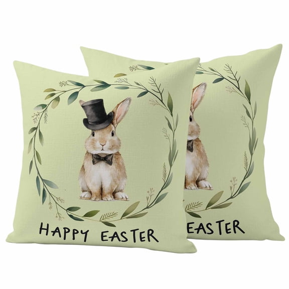 Outdoor Waterproof Pillow Covers Easter Bunny Farmhouse Garland Decorative Throw Pillow Protectors,Pillowcase Cushion Cases for Patio Sofa Garden Couch,16x16in,Pack of 2