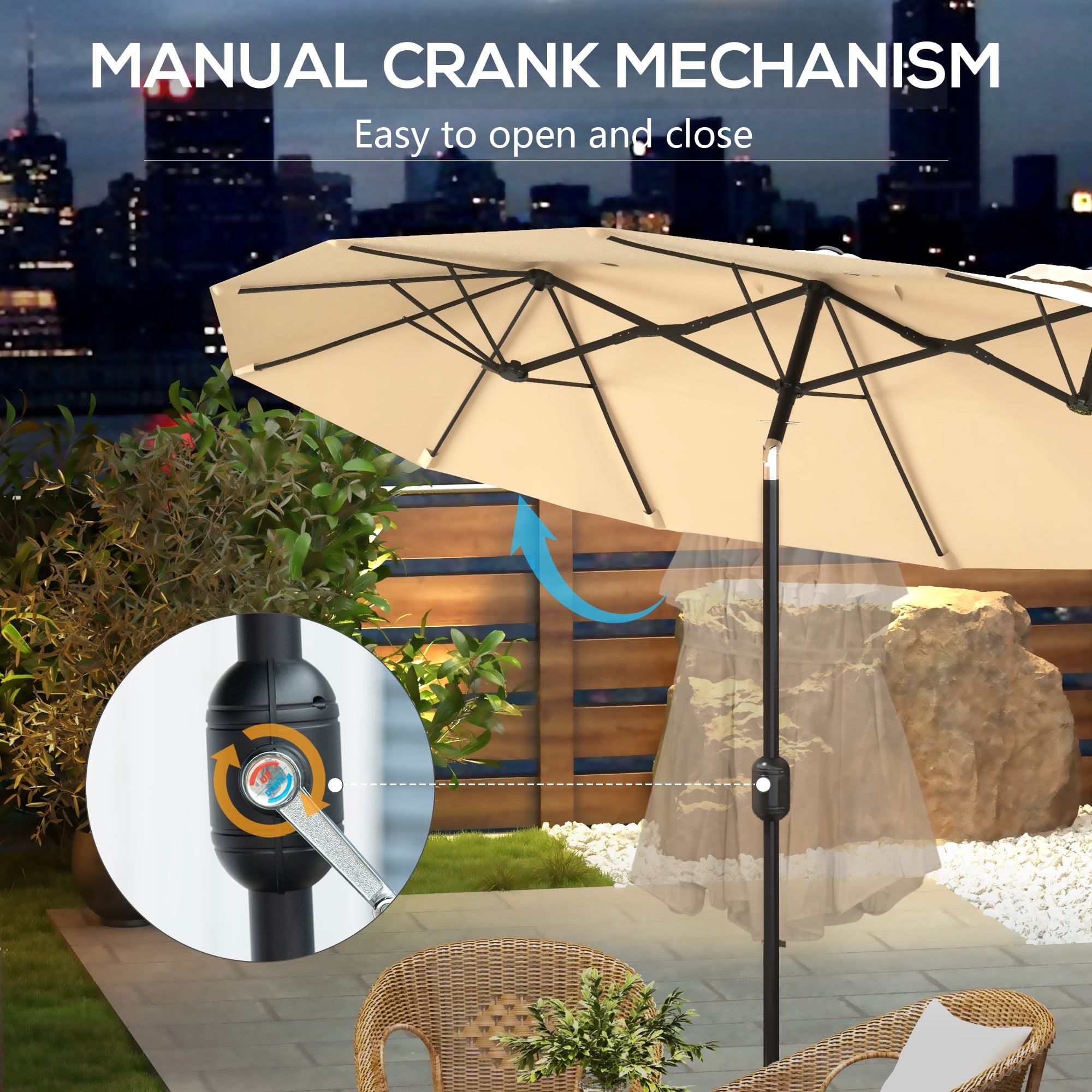 Outsunny 9.5' Double-sided Patio Umbrella with Tilt Outdoor Umbrella, Brown
