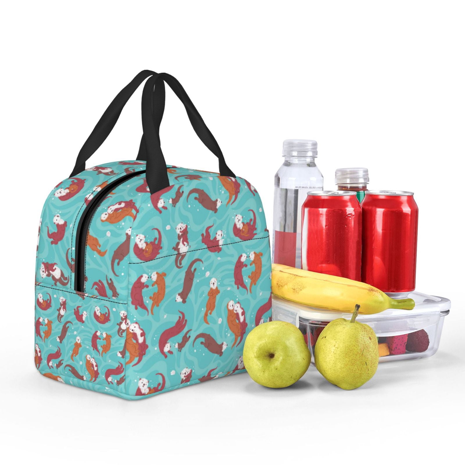 Ratiio Sea Otters Family In Blue Water Print Lunch Bag Lunch Box Insulated Lunch Bag Adult Lunch Box for Men and Women