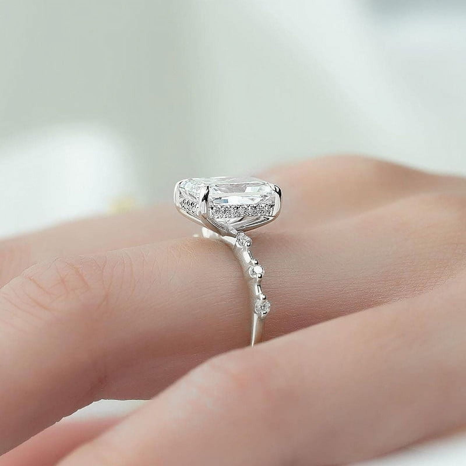 Cora Jewellery 2.5CT Distance Diamond Radiant Moissanite Engagement Ring For Women, 14K White Gold