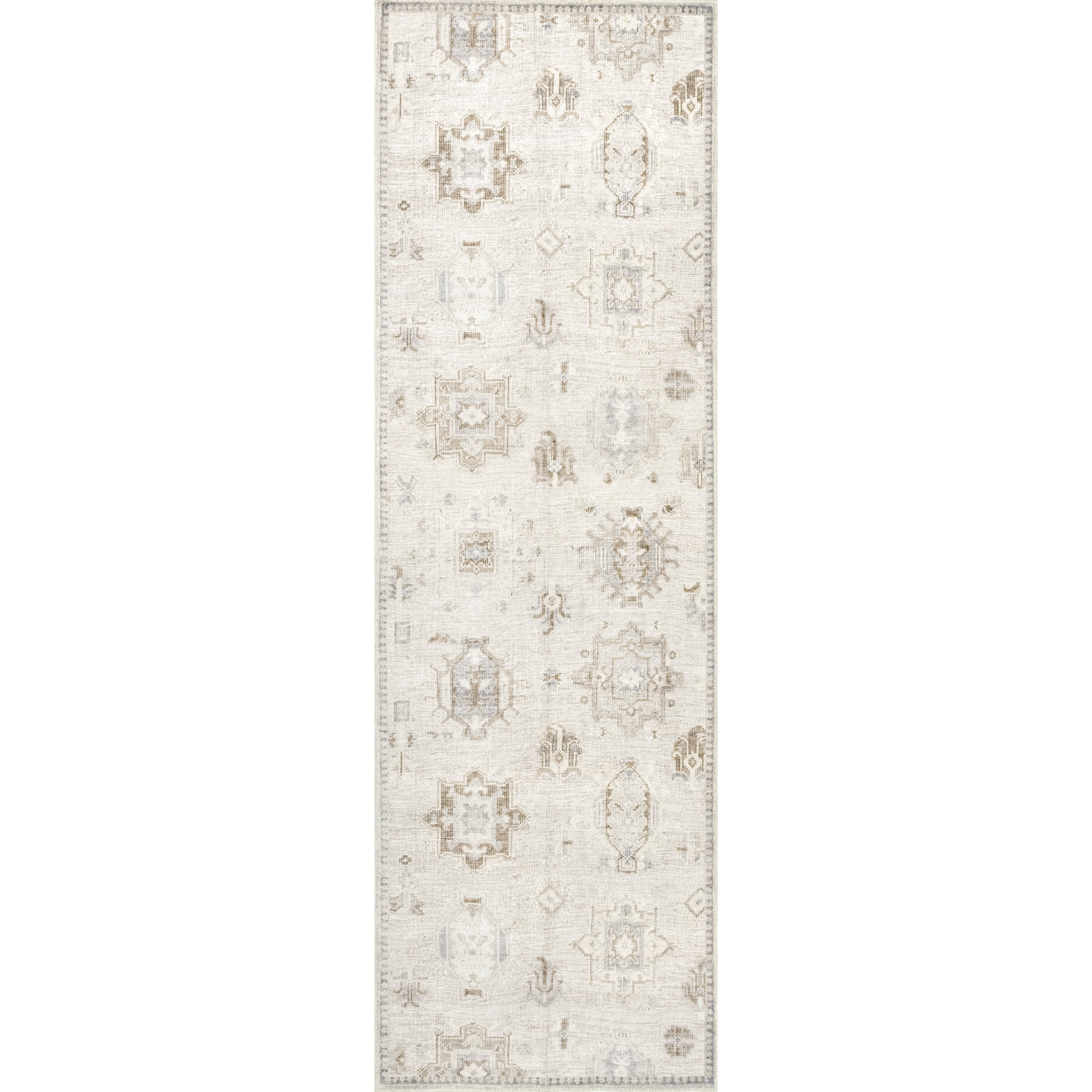 nuLOOM Krystin Distressed Machine Washable Beige 2' 6" x 6' Transitional Runner Rug
