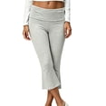 thumbnail image 7 of Cropped Flare Pants for Women Trendy Slimming Trouser Foldover Waist Soft Casual Capri Pants Gray M, 7 of 7