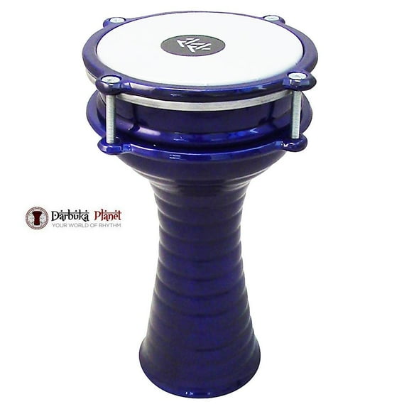 Zaza Percussion 10'' (length) Turkish Aluminum (Blue) Darbuka Doumbek, Synthetic Head