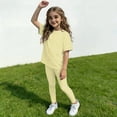 thumbnail image 3 of CCRFTGI Summer Outfits for Kids Girls Size 8 Casual Lounge 2 Piece Outfits Solid Short Sleeve T-Shirts and Elastic Waist Leggings Active Gym Clothing Sets Yellow 11-12 Years, 3 of 5