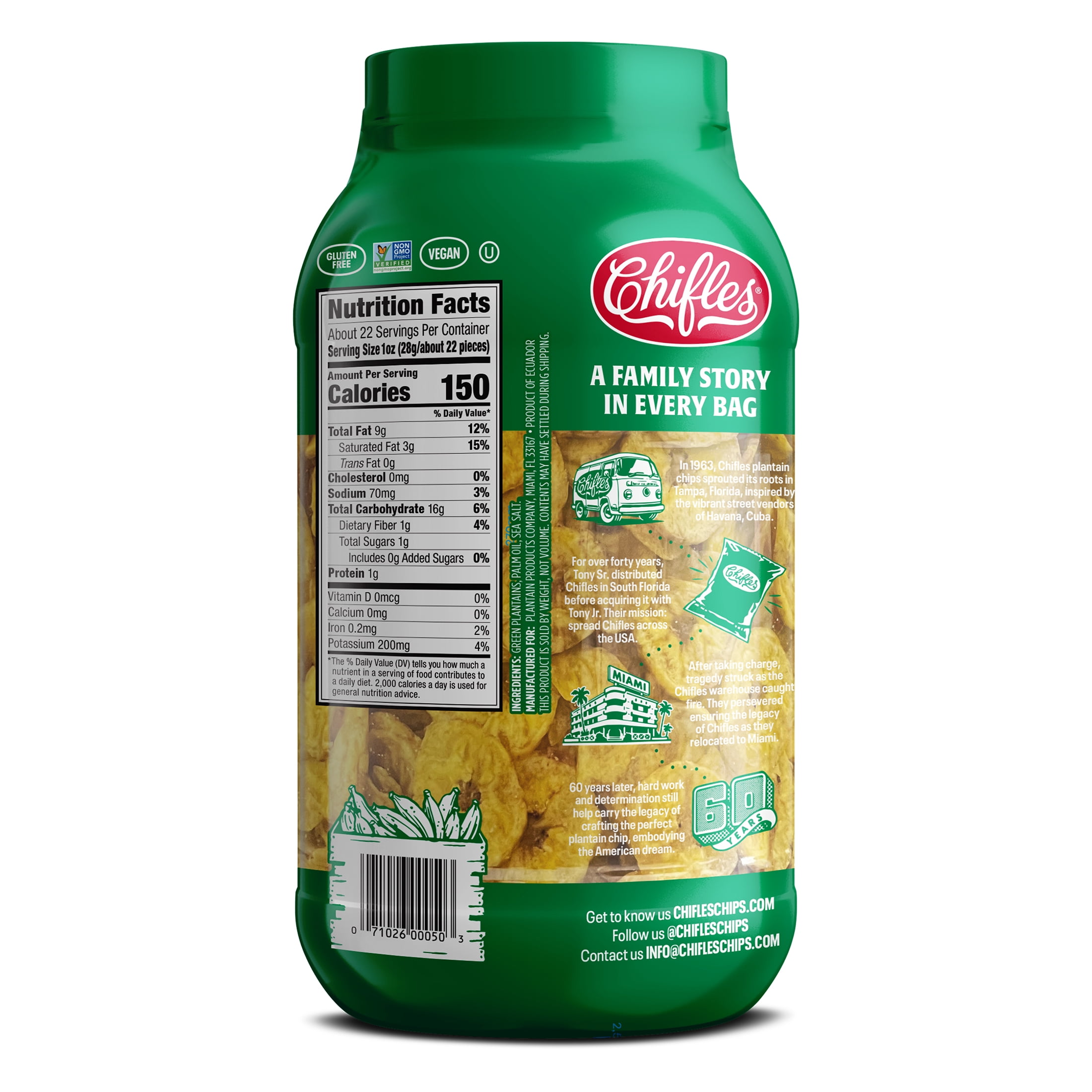 (3 pack) Chifles Original Plantain Chips Tub Everyday Healthy Snack, Natural, Gluten Free, Nut Free, Vegan, Kosher 23.8oz