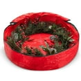 thumbnail image 4 of Large Christmas Wreath Storage Bag 24” - Garland Holiday Container with Tear Resistant Fabric - Featuring Heavy Duty Handles and Transparent Card Slot - (Red), 4 of 8