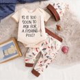 thumbnail image 2 of KPOPLK Summer Newborn Baby Boy Outfit Short Sleeve Bubble Romper Pants Hat 3Pcs Infant Clothes Set(0-3 Months,Beige), 2 of 9