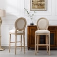 thumbnail image 2 of Bar Stools Set of 2,French Country Tall Wooden Barstools,Armless Stool Chairs with Upholstered Seat and Back,Solid Wood Frame Chairs with Footstand,Beige and Natural, 2 of 7
