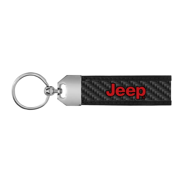 Jeep in Red Real Carbon Fiber Leather Key Chain with Black Stitching
