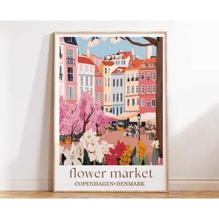 369 Prints copenhagen Flower Market Wall Art, Denmark Travel Poster, Colorful City Floral Sceneuropean Street Market Decor, Poster Only