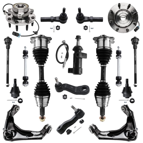 Detroit Axle - 4WD Front 17pc End Kit for Chevy GMC Silverado Sierra 1500 2500 HD 3500 Avalanche Yukon XL Suburban 2500 Hummer H2 Wheel Bearing Hubs CV Axles Upper Control Arms Ball Joints Tie Rods