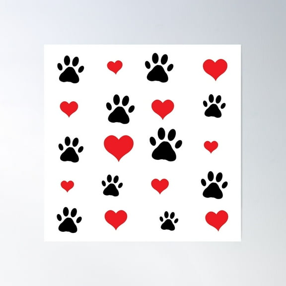 Cute Paw Prints and Hearts Pattern â€“ Dog and Cat Lover Design Poster, 8x12 UNFRAMED