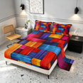 thumbnail image 2 of Manfei Rainbow Stripe Bed Sheets, Vintage Geometric Fuul Size Sheets, Multicolor, Black Reversible 4-Piece1 Flat Sheet + 1 Fitted Sheet + 2 Pillowcases, 2 of 6