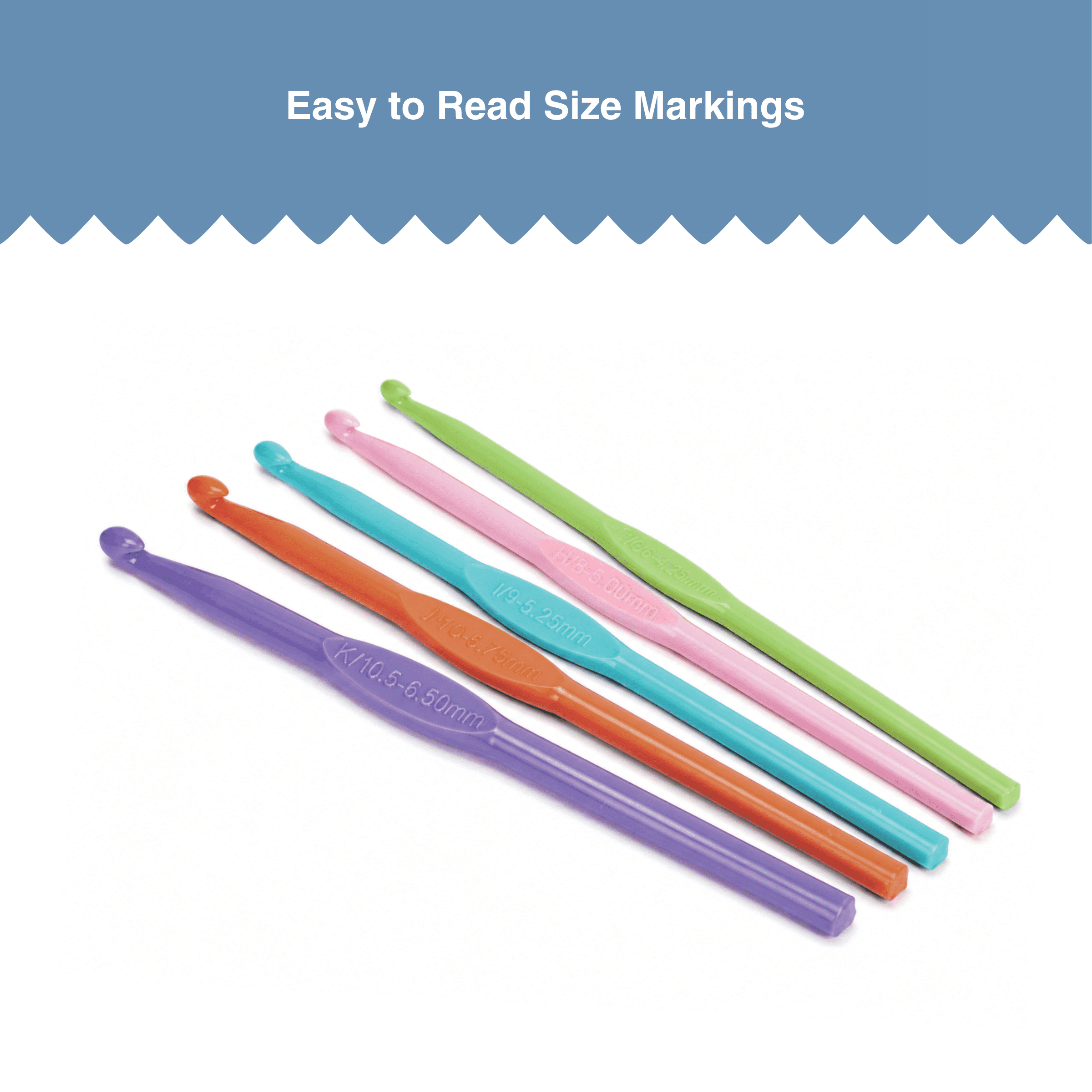 Hello Hobby Plastic Crochet Hooks, Sizes G-K, 5-Piece Set