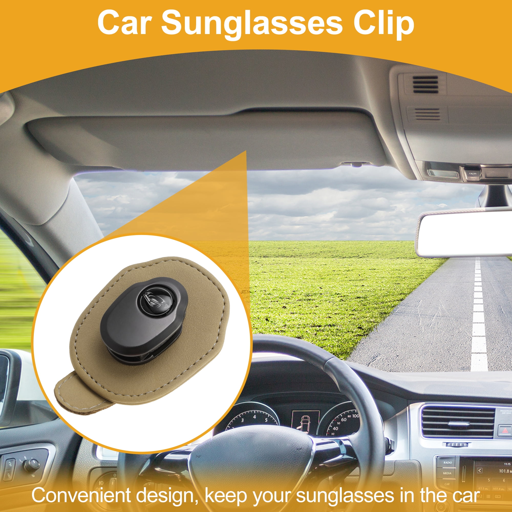 Unique Bargains Car Sunglasses Clip Universal Sun Visor Holder for Car Suede Metal Khaki