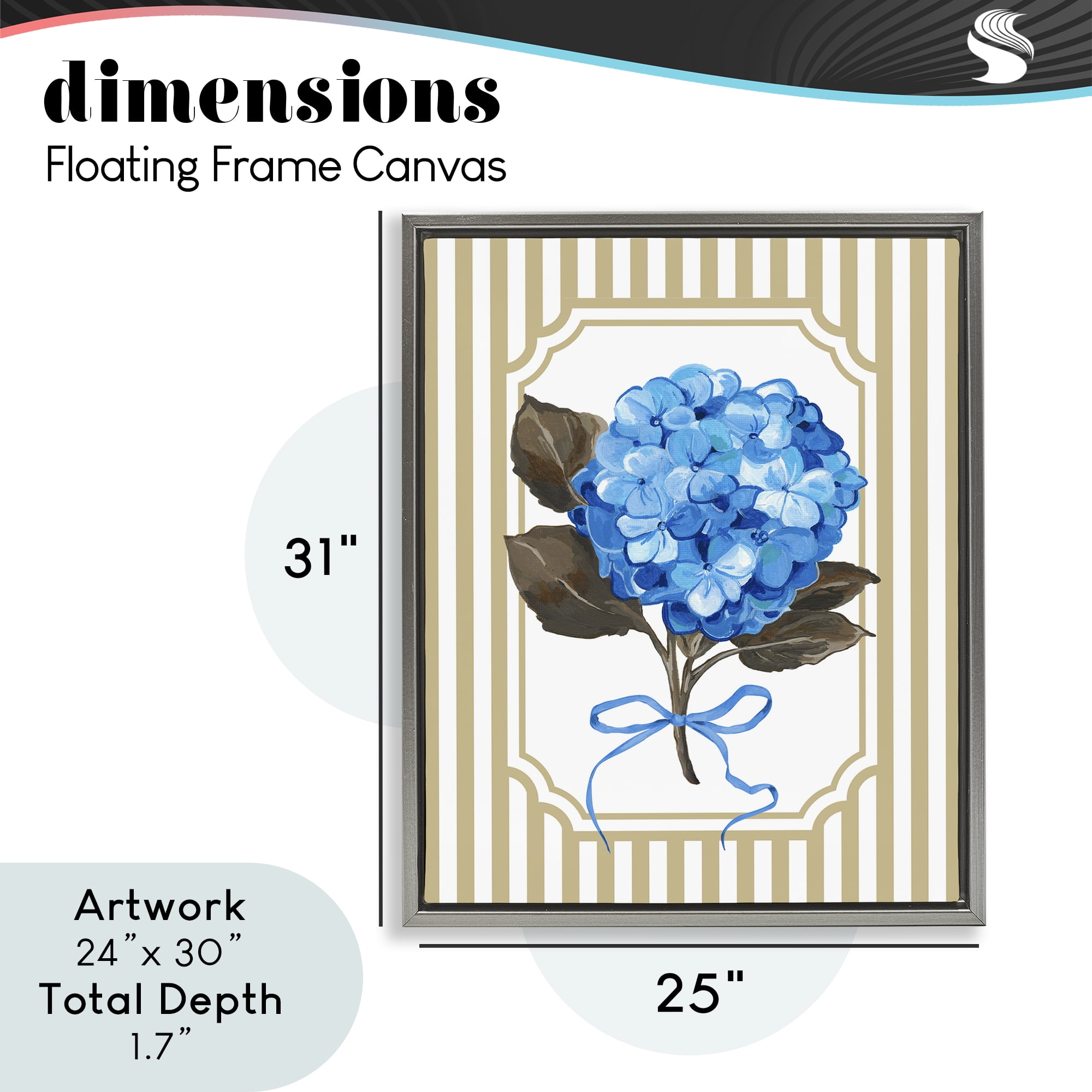 Hydrangea Bundle with Bow Gray Framed Floater Canvas Wall Art, design by Adonna Ebrahimi
