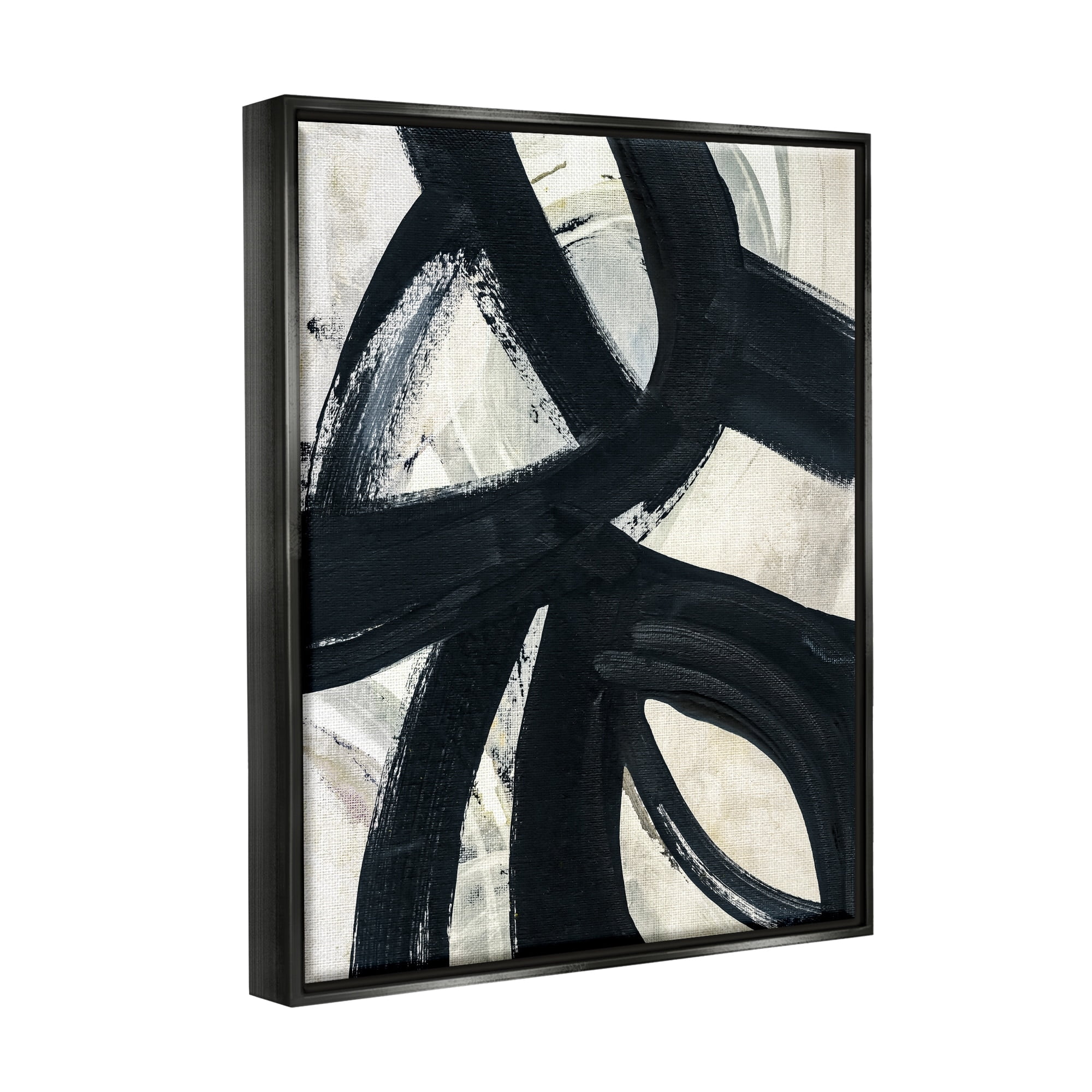 Stupell Industries Dynamic Modern Black Paint Strokes Bold Abstract Painting Jet Black Floating Framed Canvas Print Wall Art, Design by Susan Jill
