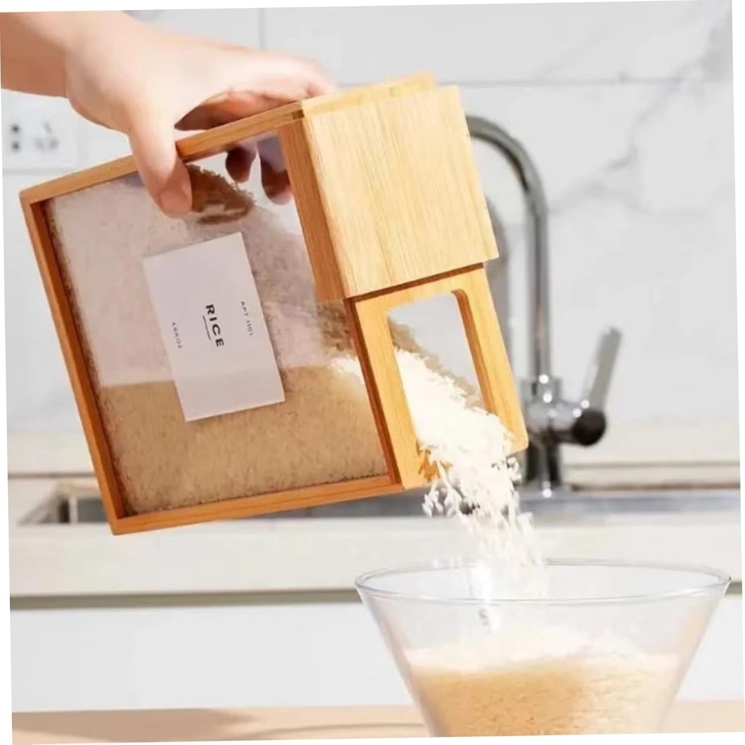 Wooden Cereal Storage Box, Airtight Pantry Bins Container with Lids, Dry Food Dispenser 101oz, for Kitchen Organization Cereal, Sugar, Nut, Coffee Bean, Tea, Pasta, Flour, Nuts, Oat, (3pcs)