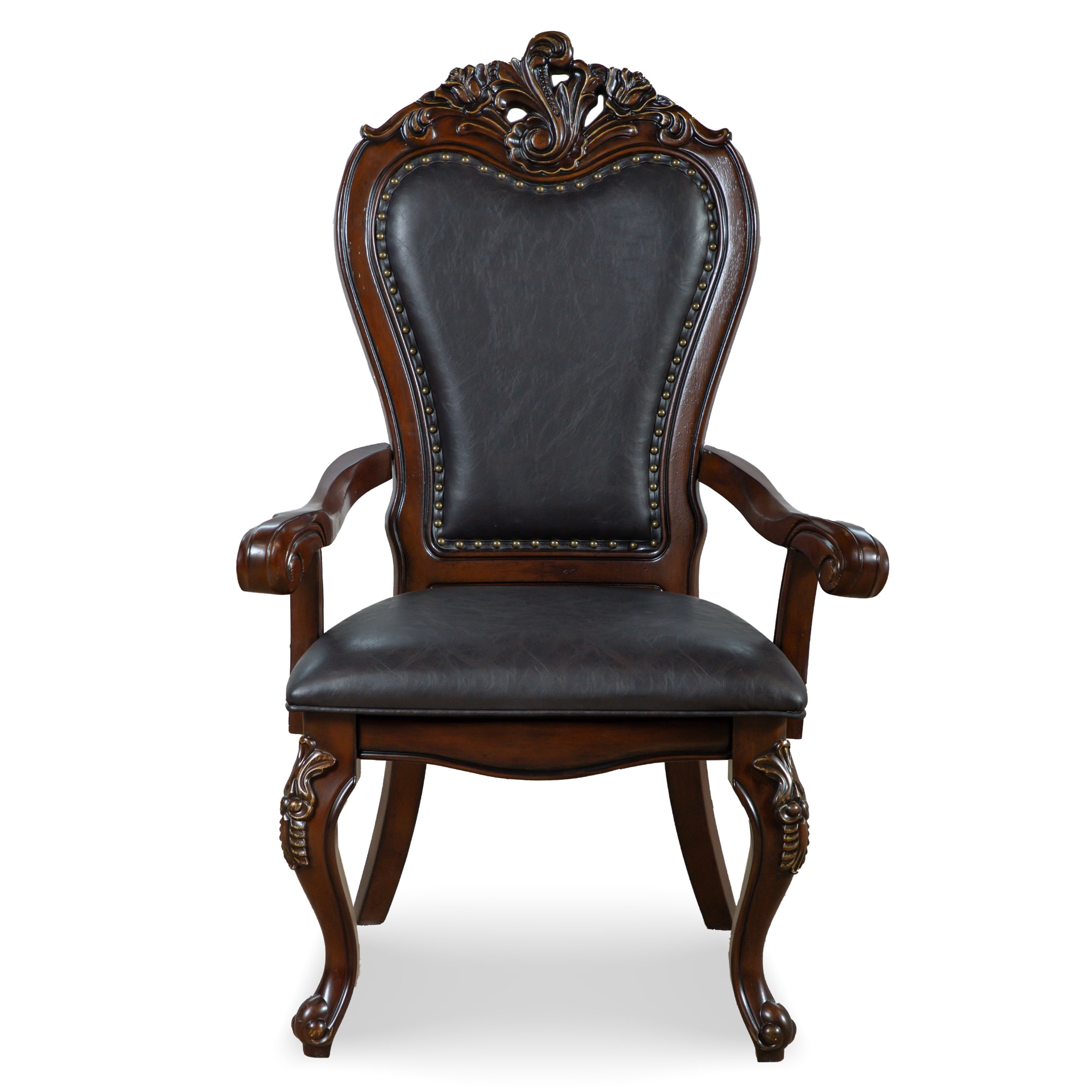 Furniture of America Alernit Traditional Nailhead Trim Dining Arm Chairs, Dark Cherry (Set of 2)