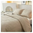 thumbnail image 3 of 3-Piece 100% Cotton Oversized Bedspread Lightweight Quilt Coverlet Embroidery Farmhouse Bedding Set T0 ( Beige, Queen (100"x106")), 3 of 8