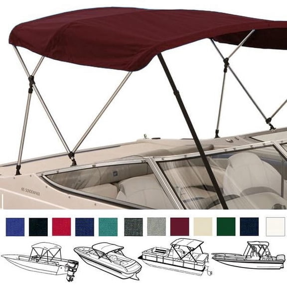 EliteShield 4 Bow Bimini Top Boat Cover Burgundy 4 Bow 96"L 54"H 85"- 90"W with Boot and Rear Poles