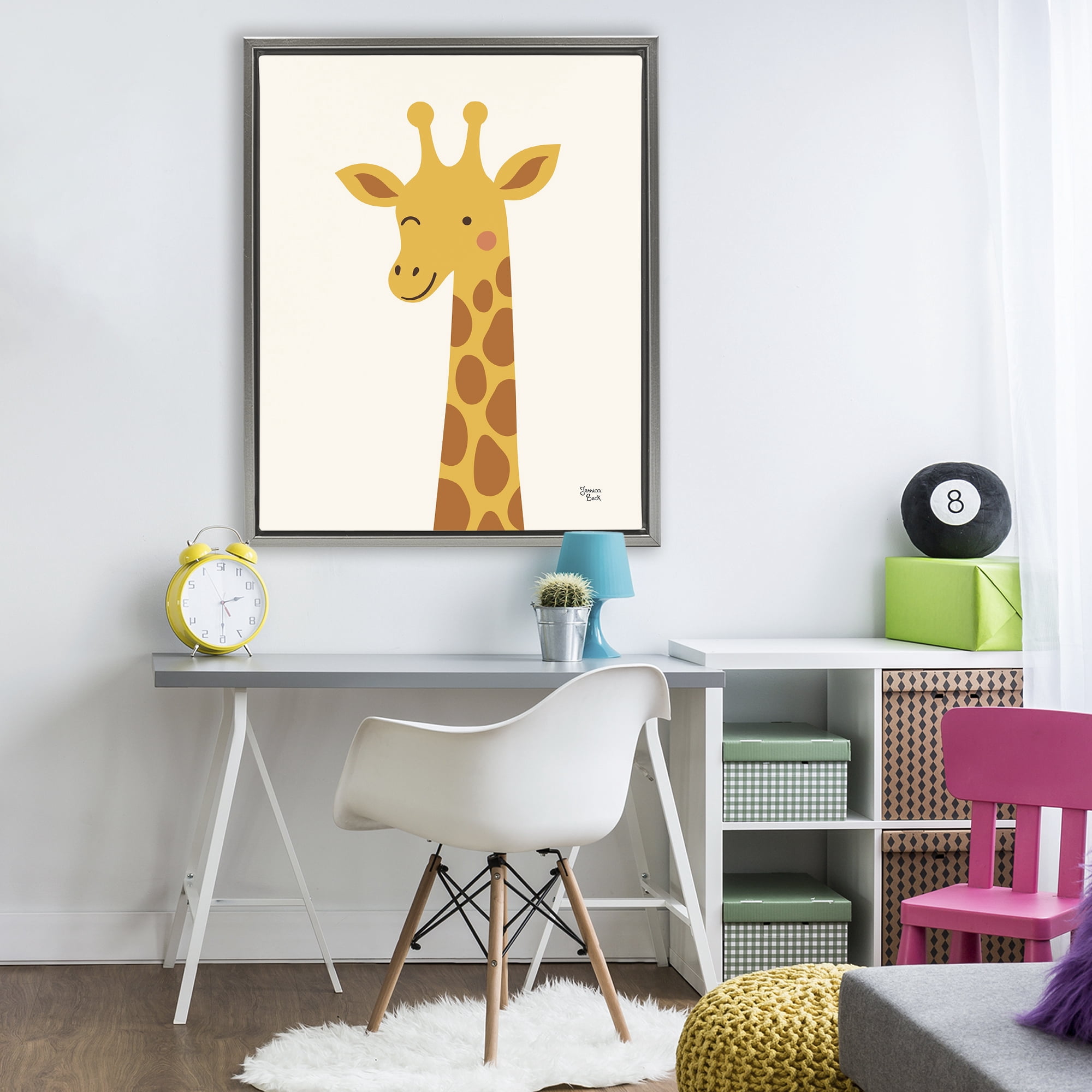 Stupell Industries Winky Giraffe Portrait Gray Framed Floater Canvas Wall Art, design by Jessica Beck
