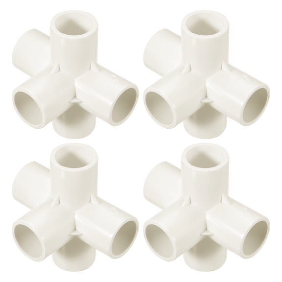 4Pcs Fitting, 5 Way Fitting 20mm Connectors Elbow Pipe Fittings Coupling Furniture Corner Connector for DIY Garden Support Structure, White