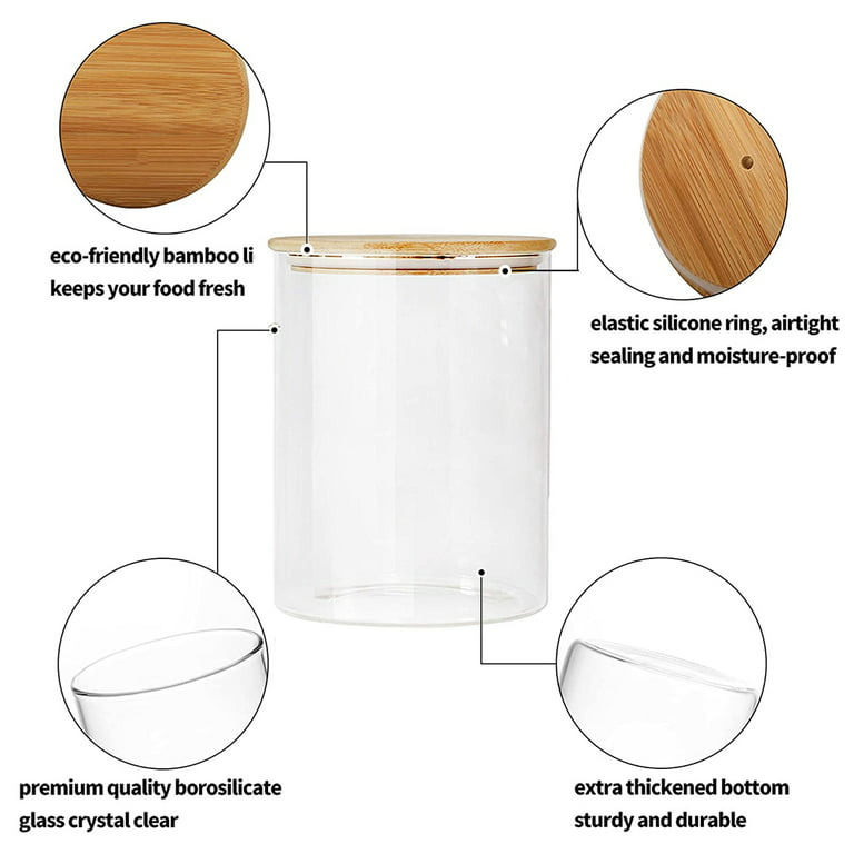 3 Pcs Airtight Glass Storage Containers with Bamboo Lid , 30 oz Kitchen  Pantry Storage Jar for Flour Cereal Sugar Tea Coffee Beans Snacks 