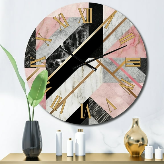 Designart "Marble Granite Agate with Gold Accents XIV" Modern Geometric Oversized Wall Clock