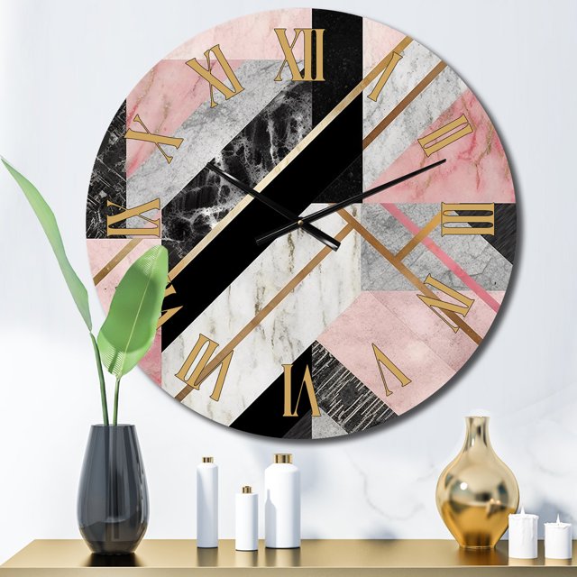 Designart "Marble Granite Agate with Gold Accents XIV" Modern Geometric Oversized Wall Clock