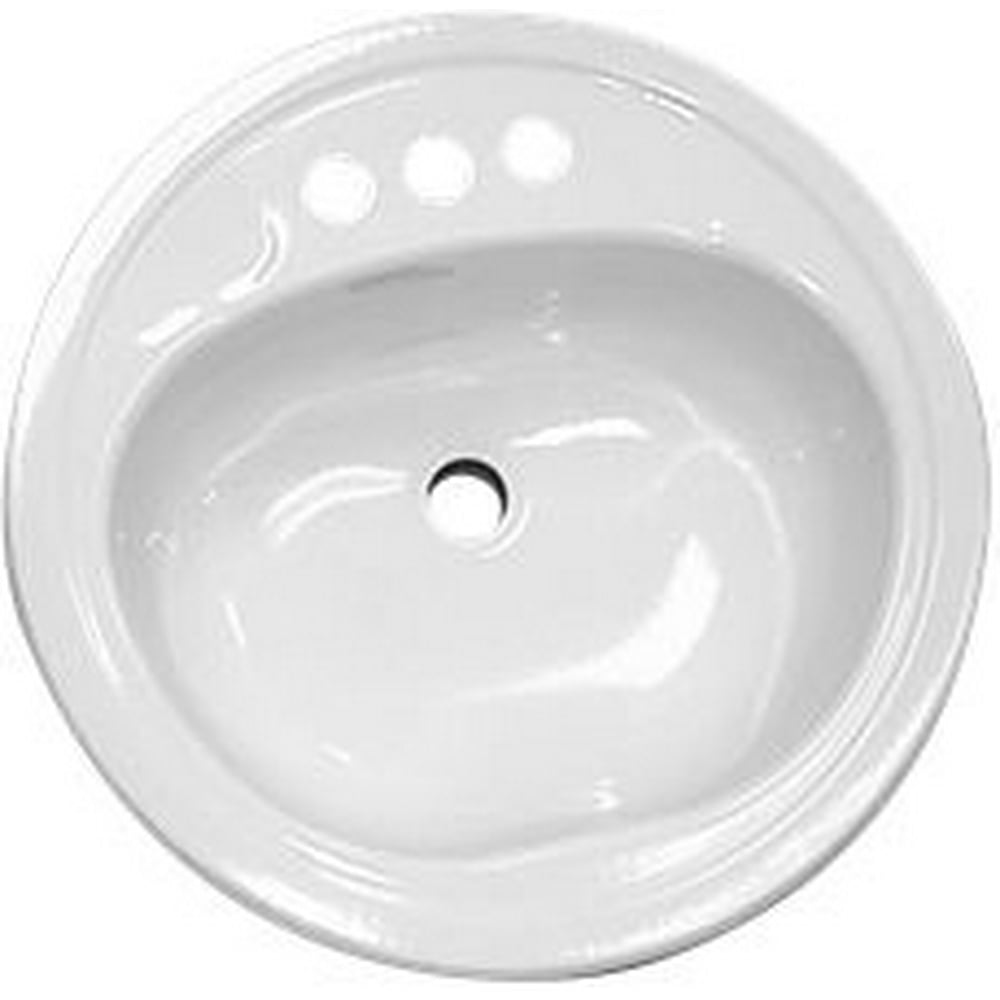 Steel Bathroom Sink, Round, White, 19 In.