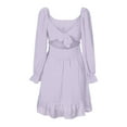 thumbnail image 5 of Womens Dresses Women's Long Sleeve Square Neck Frilled Backless Slim Mid Length Chiffon Dress Summer dresses for women, 5 of 7
