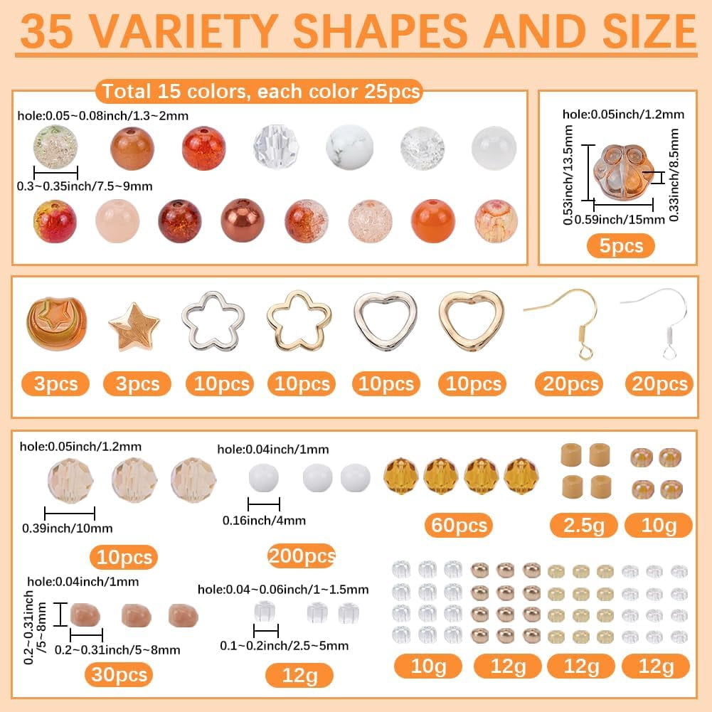 2 Box 2551Pcs Brown Bead Kit Glass Seed Beads Kit Acrylic Round 8mm Beads with Hollow Charms Paw Prints Earwires for Jewelry Making Supplies Bracelet Necklace Earrings Crafts colorful DIY