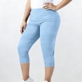 thumbnail image 2 of Plus Size Capri Leggings for Women Slim Fitted Yoga Pants Tummy Control Workout Ribbed Cropped Slacks Light Blue 5XL, 2 of 6
