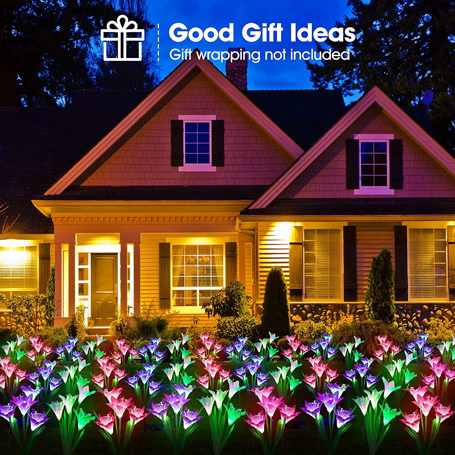 Solar Lights Outdoor Garden Decor, KOMI 6 Pack Upgraded Solar Garden Lights with 24 Lily Flowers, Waterproof Color Changing Outdoor Lights Solar Powered Flower Lights for Patio Yard Garden Decoration
