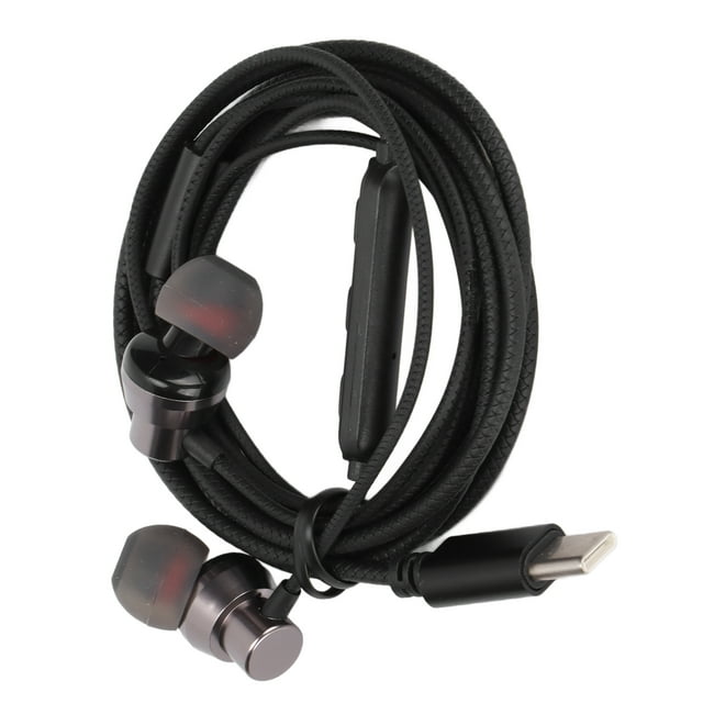Wired Headphone, Volume Control Wear Strong Tensile Resistance Ergonomic Design Wired Earphone For PC For Smart Phone Type C Black 1.2m Fish Scales Line