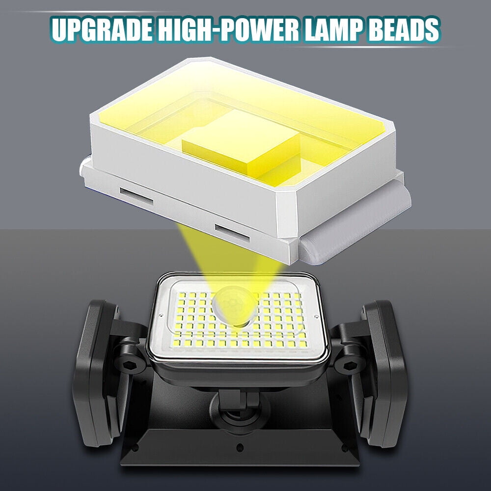 DFITO LED Solar Motion Security Lights Outdoor 4 Head 3000LM Motion Sensor Light Adjustable Flood Light Garden Waterproof