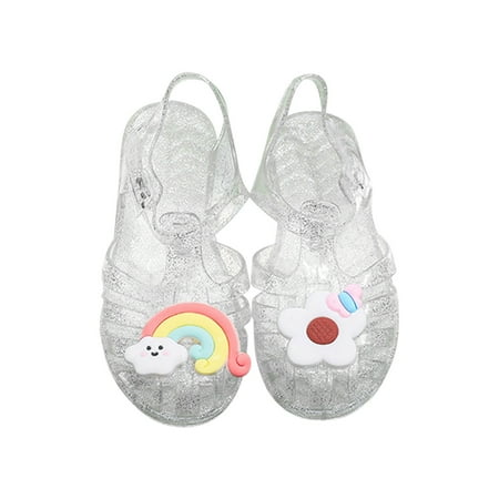 

Fridja Toddler Sandles Girls Jelly Sandals Rubber Sole Closed Toe Princess Flat Rainbow & Flower Summer Shoes White 2-9 Years Old