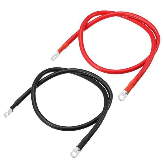 1 par de cables inversores de bateria de cobre Unique Bargains 4 AWG 3 pies universal para coche negro rojo con anillo de 5/16 pulgadas